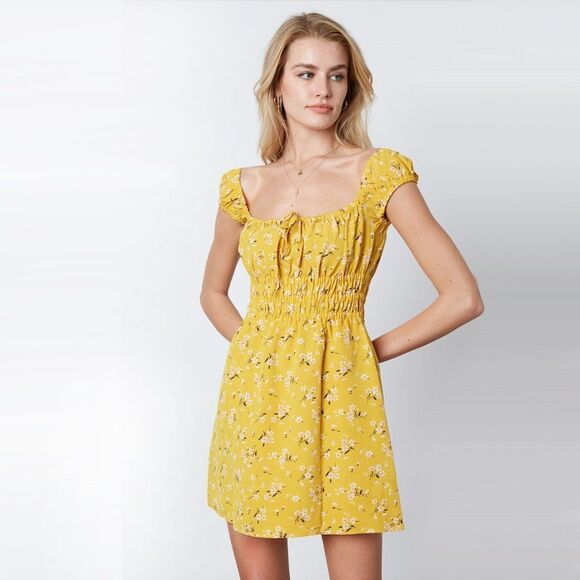 NWT Yellow Floral Mini Dress - Picture 4 of 10